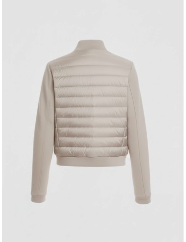 Chaqueta Parajumpers Loretta Chateau Grey para mujer, híbrida en nylon acolchado y mangas fleece.