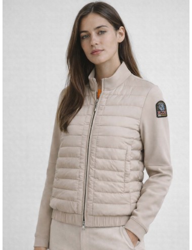 Chaqueta Parajumpers Loretta Chateau Grey para mujer, híbrida en nylon acolchado y mangas fleece.