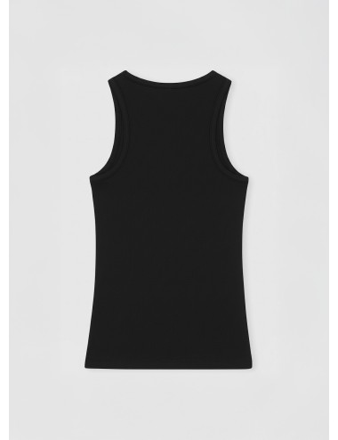 Top GANNI Black Soft Cotton Rib Tank Top T3898 negro de tirantes para mujer en canalé de algodón orgánico.