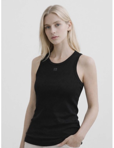 Top GANNI Black Soft Cotton Rib Tank Top T3898 negro de tirantes para mujer en canalé de algodón orgánico.
