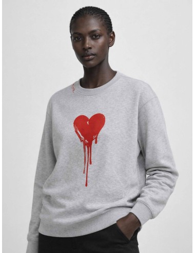 Sudadera Zadig & Voltaire Oscar gris para mujer con corazón rojo en mezcla de algodón