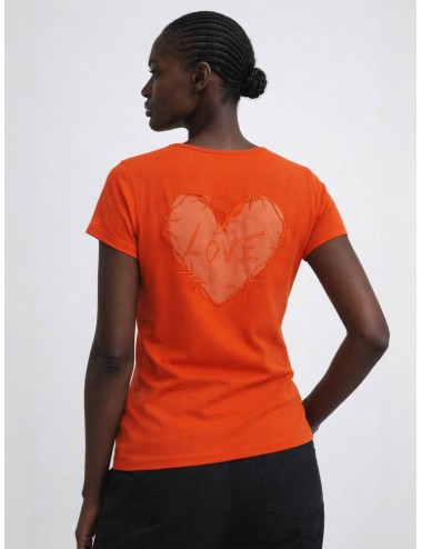 Camiseta Zadig & Voltaire JWTN02681 Spice para mujer en algodón orgánico con corazón “Love” en la espalda