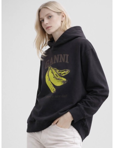 Sudadera GANNI Vintage Wash Sweatshirt Phantom para mujer en algodón orgánico con mensaje gráfico.