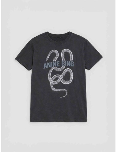 Camiseta Anine Bing Lili Tee Snake mujer en negro lavado, algodón ligero con print frontal de serpiente y fit boxy · MARFRANC