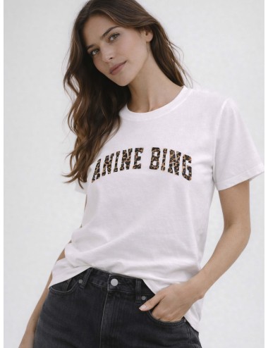 Camiseta Anine Bing Walker Tee Leopard ivory oversize para mujer, 100% algodón con print leopardo desvaído - MARFRANC