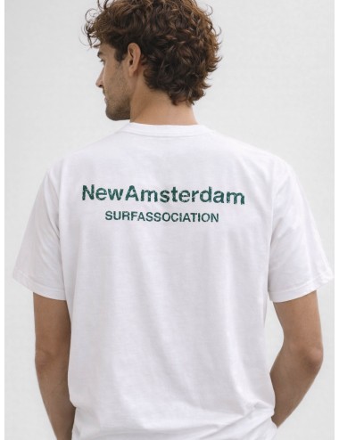 New Amsterdam Surf Association Logo Tee blanco con sea green, camiseta relaxed fit algodón 220 GSM hombre, MARFRANC.