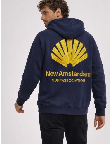 New Amsterdam Logo Hoodie navy blazer sun yellow sudadera capucha hombre algodón pesado MARFRANC.