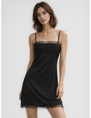 Zadig & Voltaire WWDR02612 negro vestido midi mujer seda encaje MARFRANC.