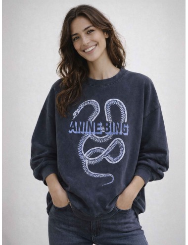 Harvey Crew Sweatshirt Snake de Anine Bing en washed black para mujer - MARFRANC