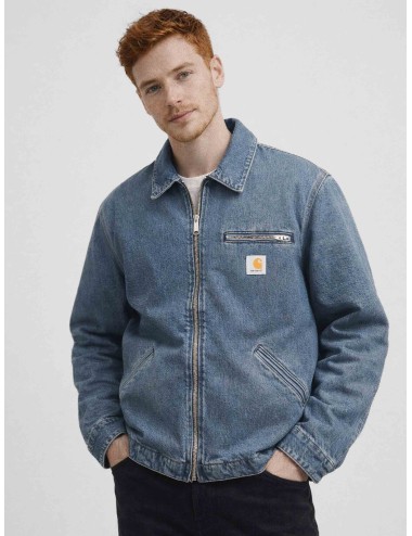 Carhartt WIP OG Detroit Jacket I036259 Blue Grind Wash chaqueta denim hombre con cuello corduroy MARFRANC.