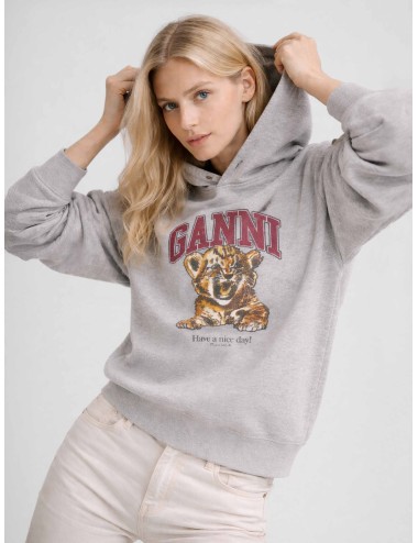 Sudadera con capucha GANNI A1060024 Grey Tiger en algodón orgánico color Paloma para mujer - MARFRANC