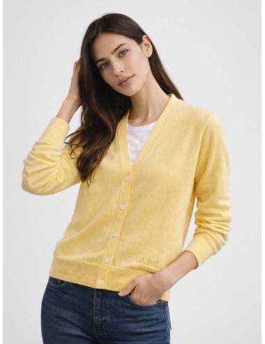 A.P.C. COEZJ-F22330 light yellow cárdigan mujer algodón logo bordado MARFRANC