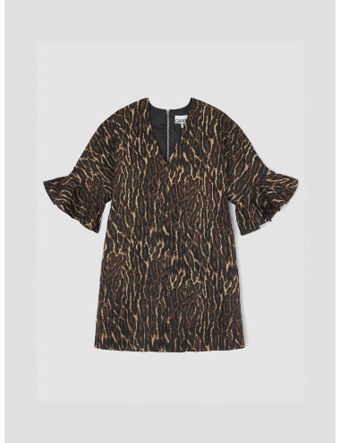 GANNI A1030163 khaki 894 vestido midi leopardo stretch cotton mujer MARFRANC.