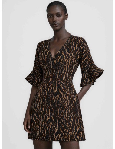 GANNI A1030163 khaki 894 vestido midi leopardo stretch cotton mujer MARFRANC.