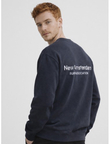 New Amsterdam Logo Crewneck Navy sudadera hombre algodón pesado ostra bordado sunfaded MARFRANC.