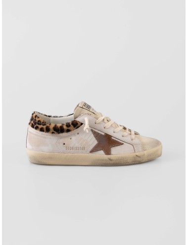Golden Goose - Super Star With List - White Beige / Seedpear - Sneakers Mujer - Piel y ante con print animal - MARFRANC