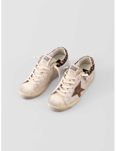 Golden Goose - Super Star With List - White Beige / Seedpear - Sneakers Mujer - Piel y ante con print animal - MARFRANC