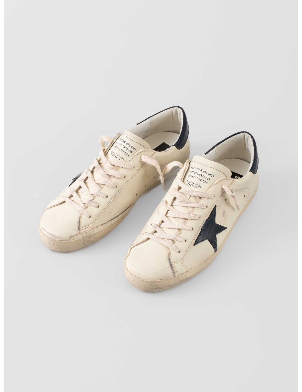 Golden Goose Super-Star Beige Night Blue sneakers hombre cuero vintage MARFRANC