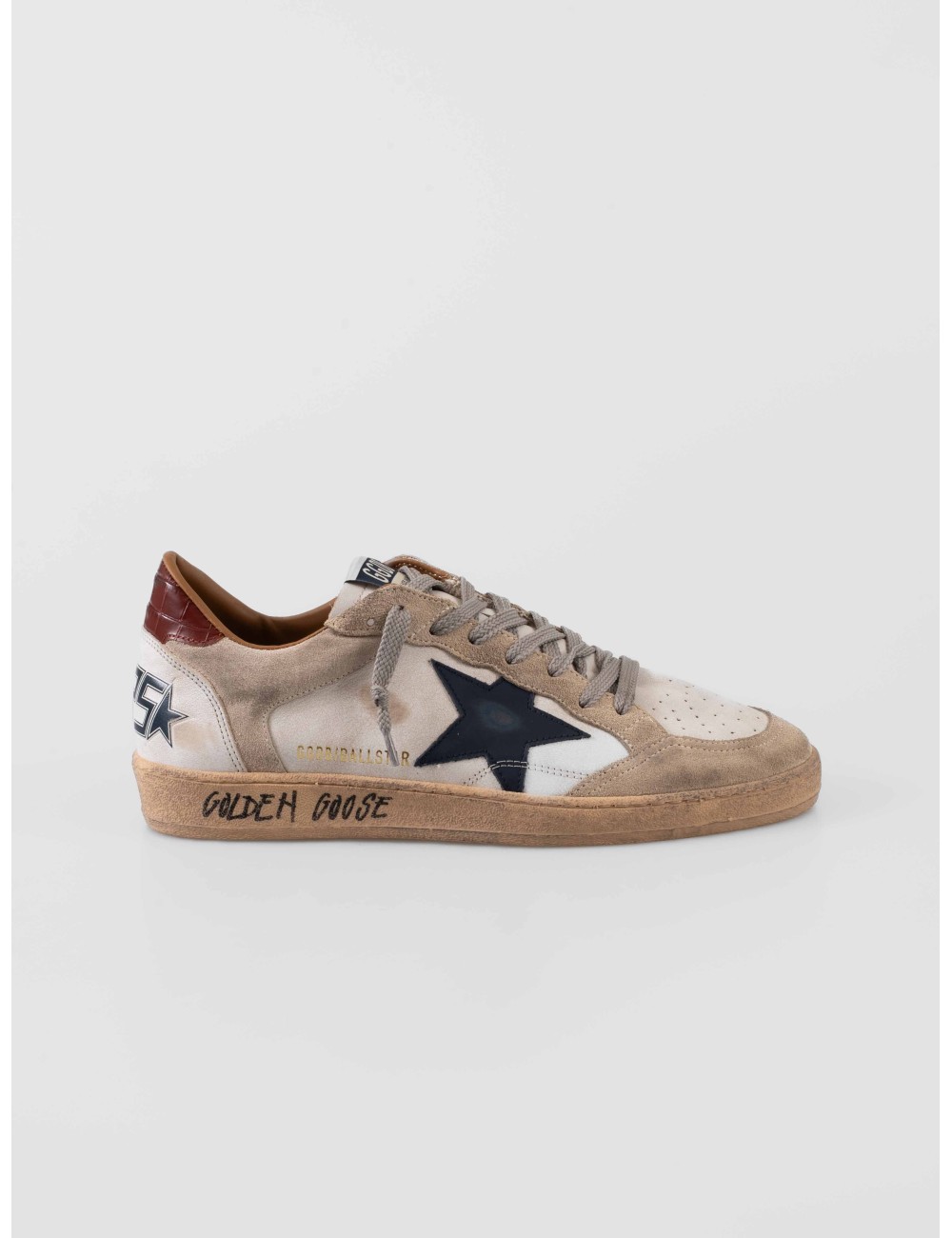 Golden Goose Ballstar Double Quarter White Beige Ink Blue sneakers hombre cuero y ante vintage MARFRANC