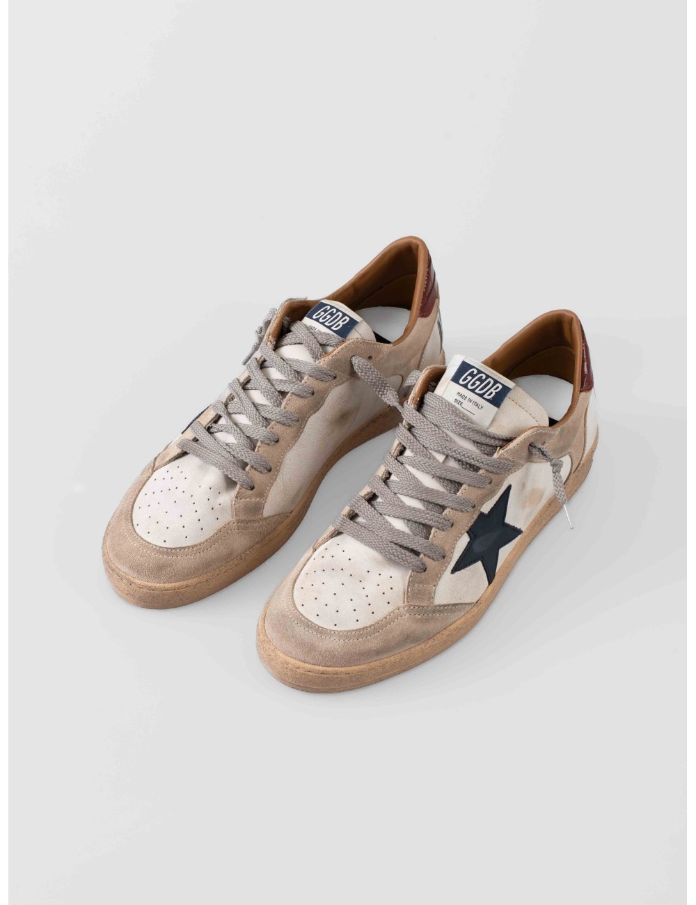 Golden Goose Ballstar Double Quarter White Beige Ink Blue sneakers hombre cuero y ante vintage MARFRANC