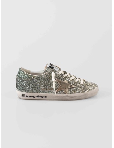 Golden Goose Super Star sneakers platinum green glitter leather mujer acabado artesanal MARFRANC