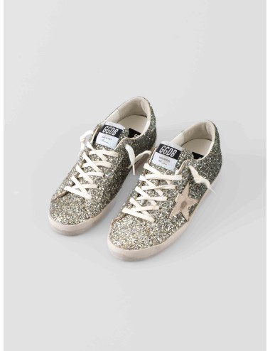 Golden Goose Super Star sneakers platinum green glitter leather mujer acabado artesanal MARFRANC