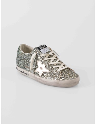 Golden Goose Super Star sneakers platinum green glitter leather mujer acabado artesanal MARFRANC