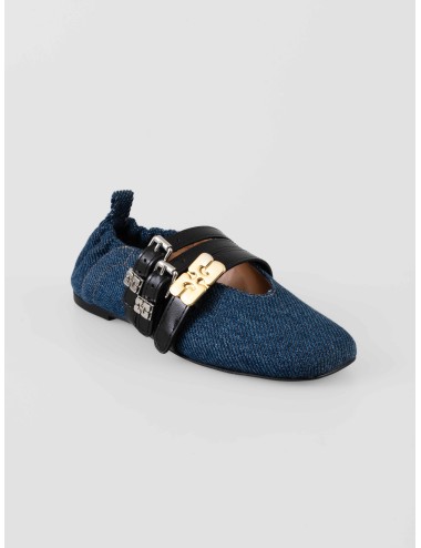 GANNI Sue Triple Ballerina Denim Dark Blue Vintage algodón orgánico Brasil MARFRANC