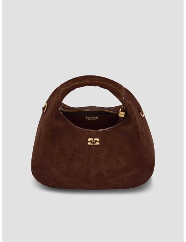 GANNI - B2070016 Mini Hobo - Chicory Coffee - Bolso mujer - Ante Pelinova reciclado - MARFRANC