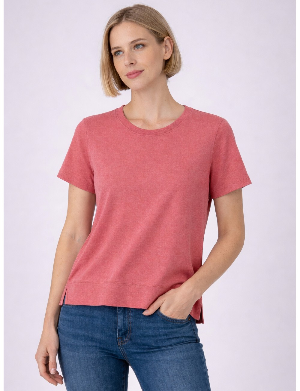 Herno - T-Shirt bordi continui - 4173 Rosa scuro - Camiseta mujer - Lyocel algodón ribetes - MARFRANC