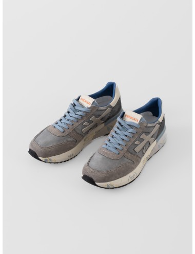 Zapatilla hombre gris Premiata Mick 7247 ante piel y tejido técnico suela elevada logo lateral