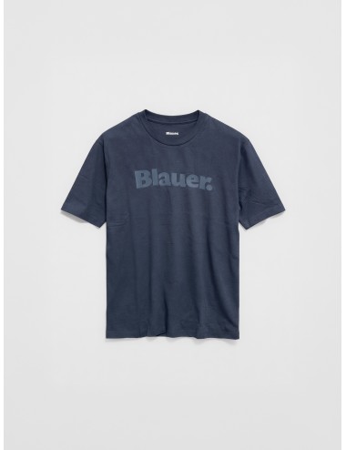 Camiseta azul blu Blauer Bourn 26SBLUH02287 con logo frontal tono sobre tono