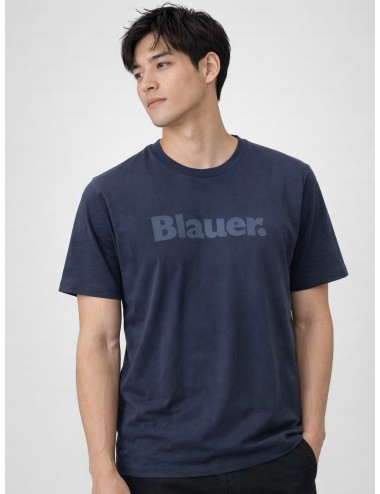 Camiseta azul blu Blauer Bourn 26SBLUH02287 con logo frontal tono sobre tono