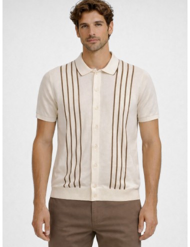 Camicia de punto Gran Sasso x MARFRANC modelo 59135/18066 en color 005 blanco roto con rayas marrón en contraste.