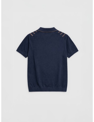 Camicia de punto azul marino Gran Sasso x MARFRANC 59135/18066 con rayas marrón verticales