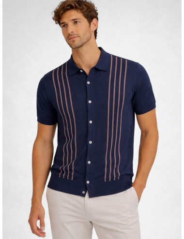 Camicia de punto azul marino Gran Sasso x MARFRANC 59135/18066 con rayas marrón verticales