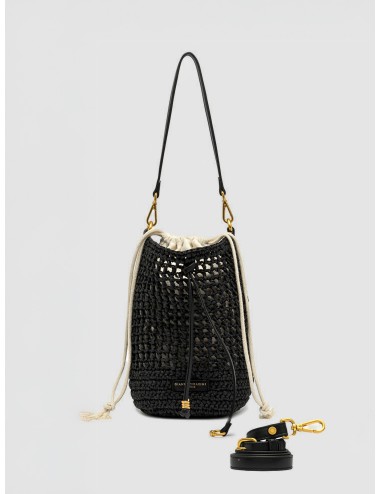 Bolso bucket negro Gianni Chiarini Firenze Nefeli Bag en rafia trenzada con bandolera de piel