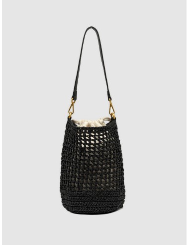 Bolso bucket negro Gianni Chiarini Firenze Nefeli Bag en rafia trenzada con bandolera de piel