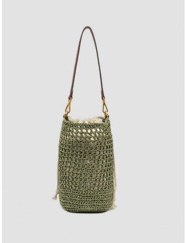 Bolso bucket verde Taiga Gianni Chiarini Firenze Nefeli Bag en rafia trenzada con bandolera de piel