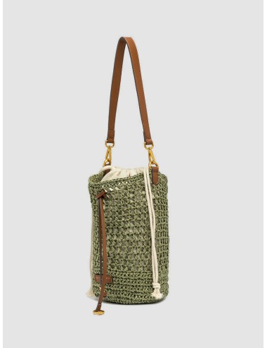 Bolso bucket verde Taiga Gianni Chiarini Firenze Nefeli Bag en rafia trenzada con bandolera de piel