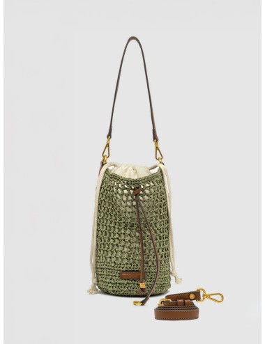 Bolso bucket verde Taiga Gianni Chiarini Firenze Nefeli Bag en rafia trenzada con bandolera de piel