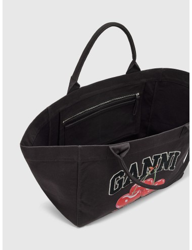 Bolso tote negro GANNI Black XXL Cherry Tote con estampado frontal de cerezas y logo gráfico