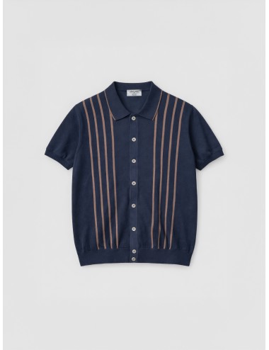 Camicia de punto azul marino Gran Sasso x MARFRANC 59135/18066 con rayas marrón verticales