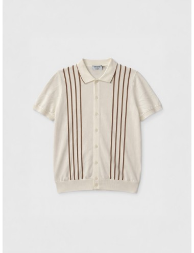 Camicia de punto Gran Sasso x MARFRANC modelo 59135/18066 en color 005 blanco roto con rayas marrón en contraste.