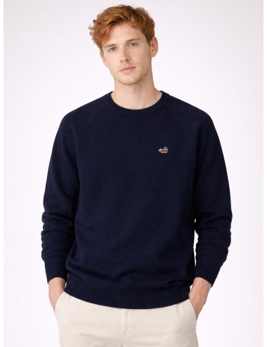 Sudadera azul marino Eddmond Studios Duck Patch hombre algodón parche bordado cuello redondo