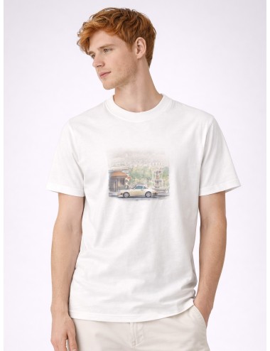 Camiseta blanca Eddmond Studios Chassing hombre algodón estampado gráfico frontal cuello redondo