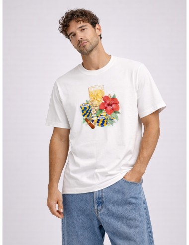Camiseta off white Drôle de Monsieur Hibiscus Club con estampado floral frontal