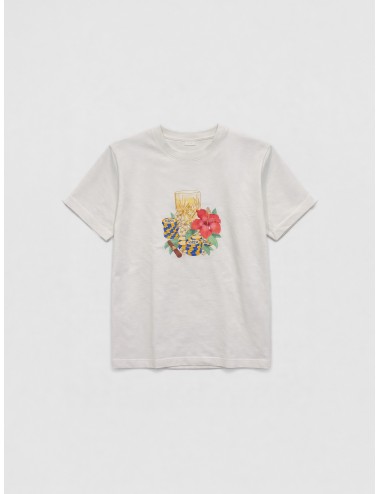 Camiseta off white Drôle de Monsieur Hibiscus Club con estampado floral frontal