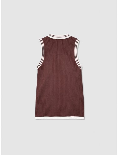 Top de punto marrón Moro Noce Ermanno Firenze D48EL022EP0 en canalé sin mangas con ribetes en contraste