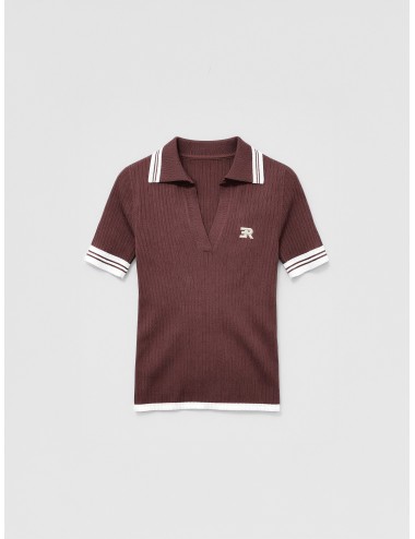 Polo de punto marrón Moro Noce Ermanno Firenze D48EMM01EP0 con canalé y ribetes en contraste